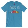 aqua blue among us character design printed tshirt