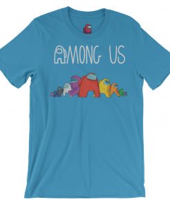 aqua blue among us character design printed tshirt