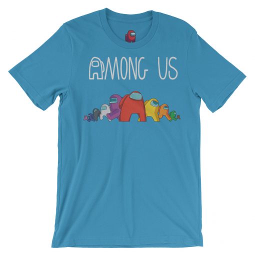 aqua blue among us character design printed tshirt
