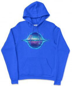 royal blue hoodie with fortnite design on front