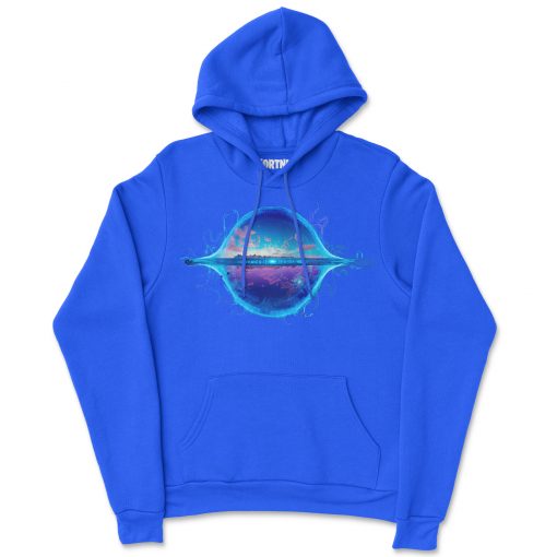 royal blue hoodie with fortnite design on front